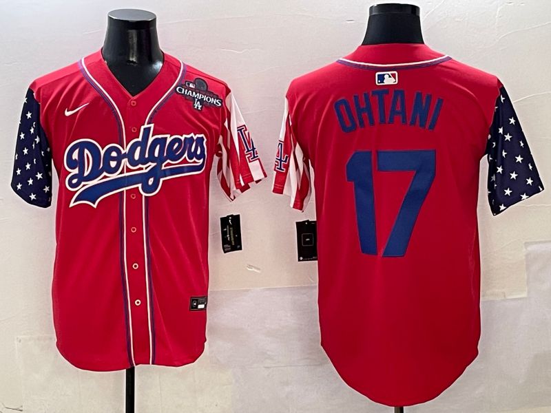Men Los Angeles Dodgers 17 Ohtani Red a generation of national flags Joint name 2025 Nike MLB Jersey style 19